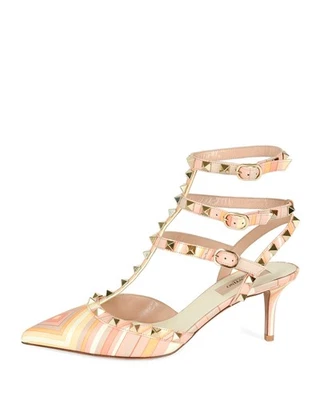 Zapatos de tacón Valentino Garavani nuevos en caja Rockstud 65 Nappa Native 1975 con correa al tobillo 39 Foto 1 de 4