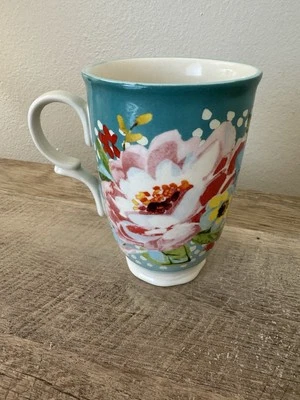 Taza de té de café The Pioneer Woman verde azulado floral "melodía" de gres 18 oz Foto 1 de 4