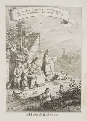 BÜRKNER (*1818) nach RICHTER (*1803), Abendläuten,  1855, Rad. Romantik - Bild 1 von 4