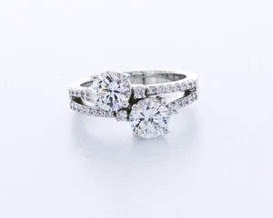 1.6CT Natural Diamonds F/VS2 Round Cut 18K White Gold Split-Band Promise Ring - Picture 1 of 4