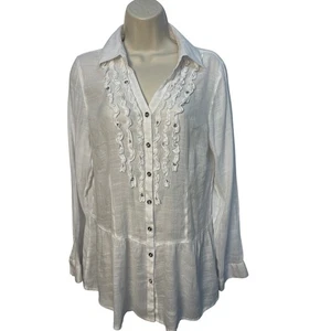 Christopher & Banks weiß Leinen transparent Tunika Top Coverup Medium gebraucht - Bild 1 von 11