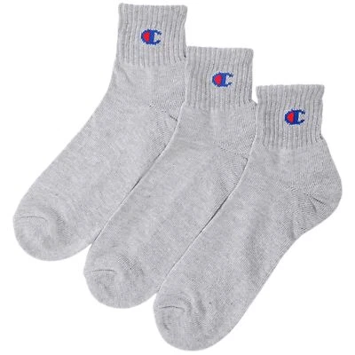 Champion Mens Ankle Socks 3X Pack Regular Cotton Grey Sports Trainer Socks M L