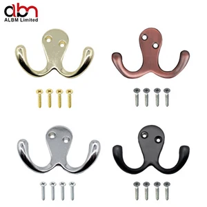 Double Robe Hooks Coat Twin Door Dress Bathroom Clothes Hangers + Screws - Picture 1 of 16
