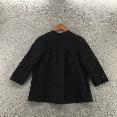 Vineyard Vines Eyelet Blouse Top Womens 4 Black Cotton Emroidered Trim Tie Back - Image 1 of 4