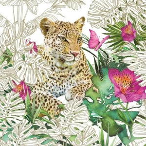 PAPER NAPKINS PK20 JUNGLE LEOPARD W FLOWERS BUTTERFLY MADE IN GERMANY 3PLY PD - Picture 1 of 2