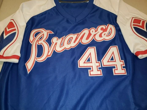 Retro Atlanta Braves Hank Aaron Blue Mens Size XL Baseball Jersey Cover