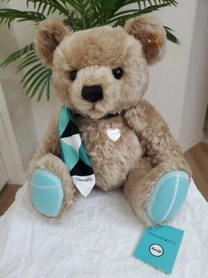 LARGE STEIFF 16"SILVER HEART~RETURN TO TIFFANY&CO TEDDY BEAR+DIAMOND POINT SCARF - Image 1 of 4