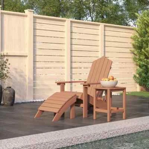 Garden Adirondack Chair with Footstool & Table HDPE Brown vidaXL - Picture 1 of 8