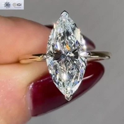 IGI 2.25Ct F VS1 Marquise Lab Grown Diamond Engagement Ring in 14K Two-Tone Gold - Image 1 of 4