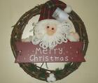 New 36cm Traditional 'Santa' Rattan Plaid Wreath Christmas Decoration Premier