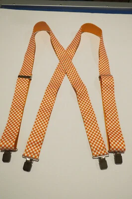 Men's Suspenders, X 1-1/2" & 2" Wide, Orange and White Button On, USA Made - Image 1 of 3