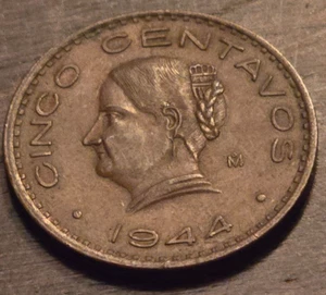 Mexico 5 Centavos 1944, Coin, Inv#I580 - 80+ Year-Old Piece of Mexicana! - Picture 1 of 2