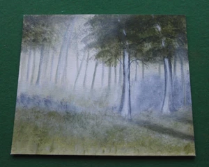 MADERA en NIEBLA-Paisaje Etéreo con Campanas Azules Pintura Acrílica 12x10" - Imagen 1 de 4