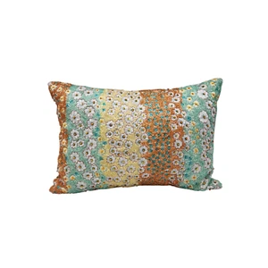 Pier 1 Orange Blue Yellow Beaded Floral 11.5x8 Rectangular Lumbar Decor Pillow - Picture 1 of 7