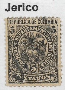 ANTIOQUIA. 1889. 5c Black on Yellow. SG: 76. Used by “Jerico” Pen Cancel. - Picture 1 of 1