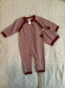 Elegant Baby Red & White Stripe Coverall with Hat NWT 3-6 Months - Picture 1 of 4