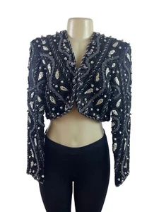 Vintage Victoria Royal Ltd. schwarz Perlen & Pailletten Cropped Jacke Gr. 10 - Bild 1 von 8