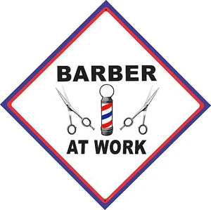 LETRERO DE PELUQUERÍA - ""EN EL TRABAJO"" - SUMINISTROS DE BARBERO, SILLA DE BARBERO, SUMINISTROS DE SALÓN - Imagen 1 de 1