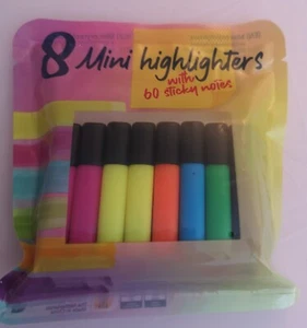 Textmarker Mini Highlighter im Set 9-teilig mit Sticky Notes Mehrfarbig Neu! - Bild 1 von 3