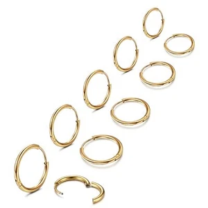 5Pairs Surgical Steel Small Hoop Earrings for Women Men 1.6MM Tube Huggie Earrin - Picture 1 of 7