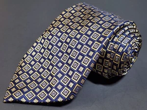 CHAPS Men's 100% Silk Classic Necktie Designer Geometric SQUARES Blue/Gold EUC - Picture 1 of 8