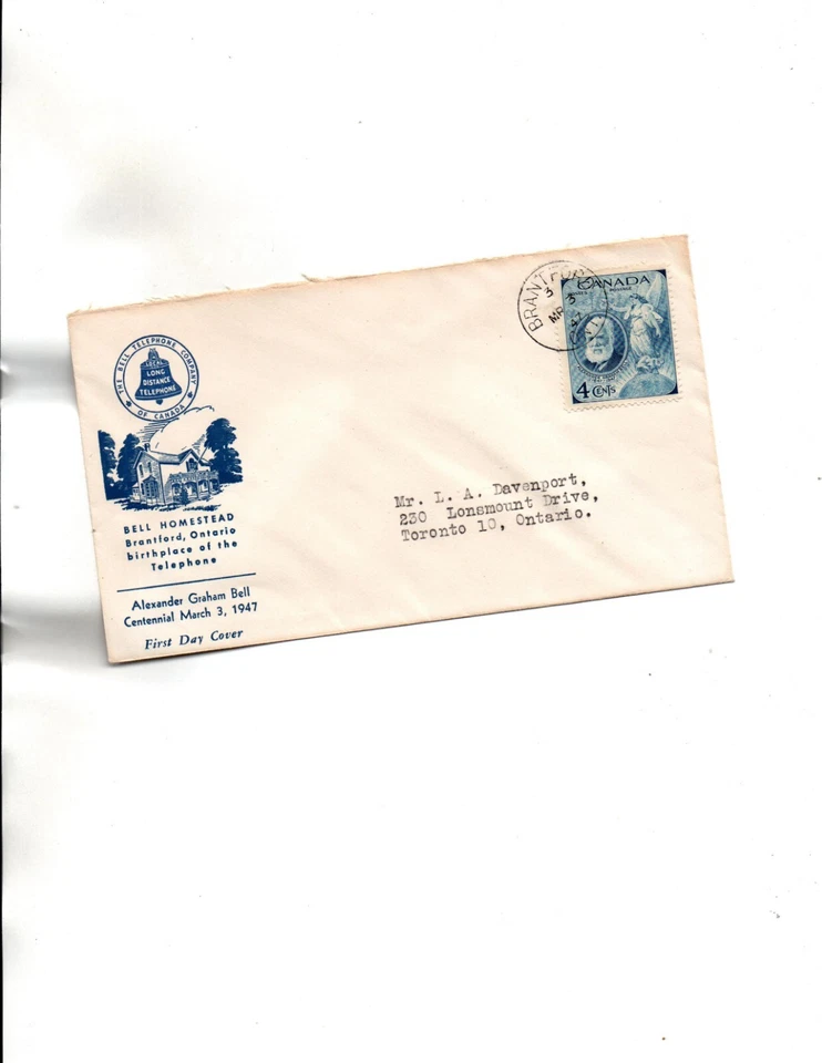 Sc#274 FDC BELL TELEPHONE Co.-Type 1-BLUE cachet - Image 1 of 1