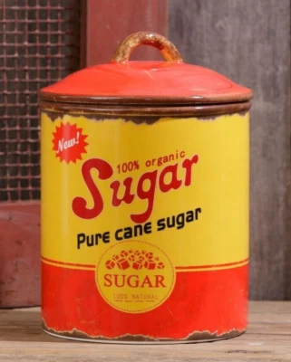 Nuevo - Tarro de azúcar de caña estilo vintage retro rojo amarillo bote de cerámica Foto 1 de 2