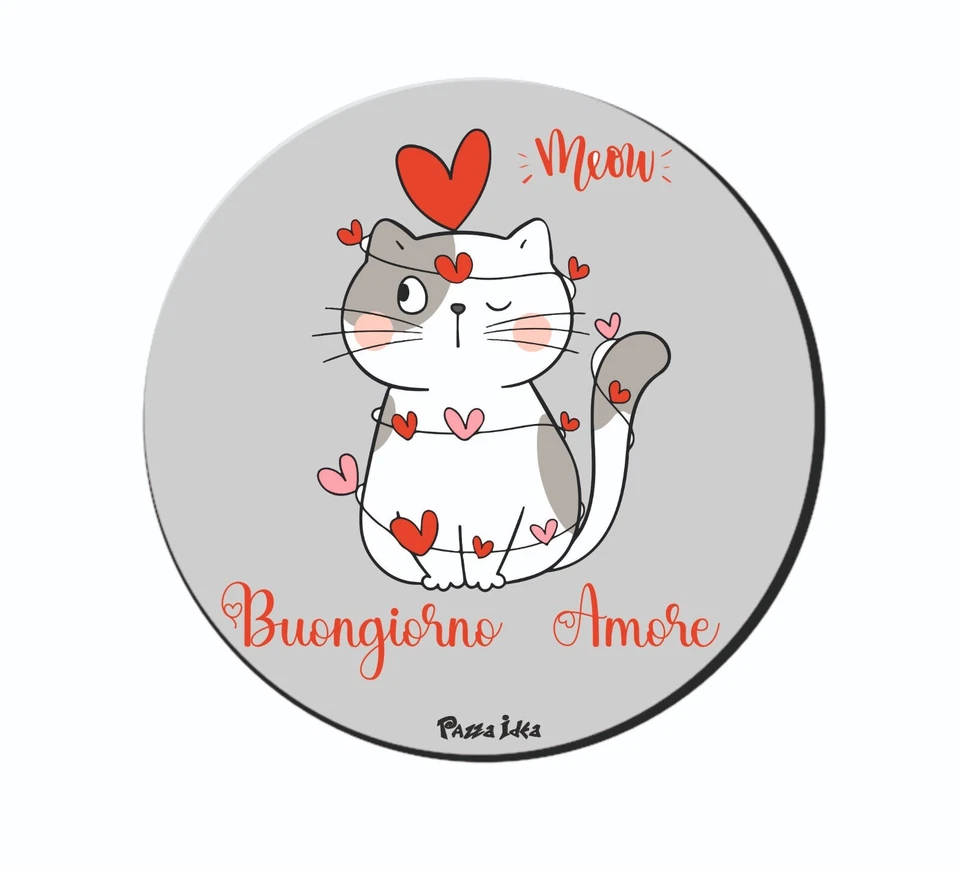 mouse pad tappetino rotondo disegnogatto cuore festa innamorati amore - Immagine 1 di 1