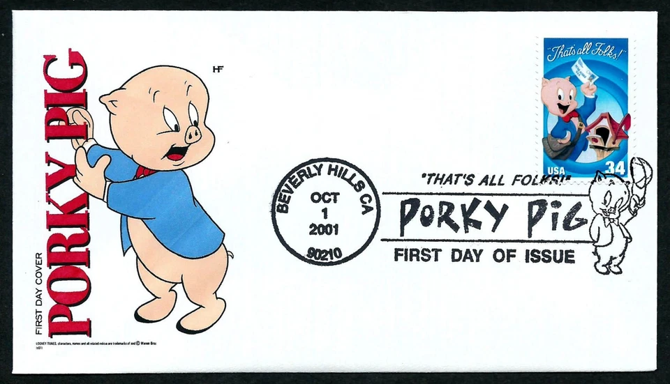 USA, SCOTT # 3534A, HOUSE OF FARNAM FDC COVER PORKY PIG, THAT'S ALL FOLKS, 2001 - Image 1 of 1