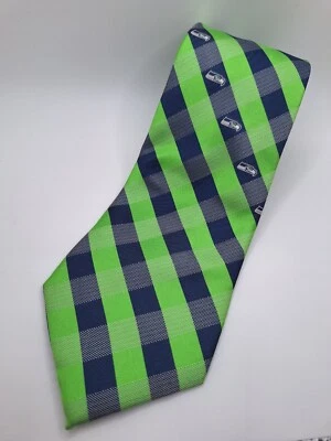 Seattle SEAHAWKS Mens Plaid Neck Tie Authentic NFL 58" x 3.5" - Image 1 of 4