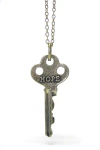 HOFFNUNG SCHLÜSSELKETTE Messing brüniert Ton lang Schlüssel Anhänger Halskette - Bild 1 von 1