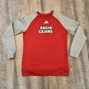 Adidas Ragin’ Cajuns College Sweatshirt Medium Red Gray Long Sleeve Pullover - Picture 1 of 7
