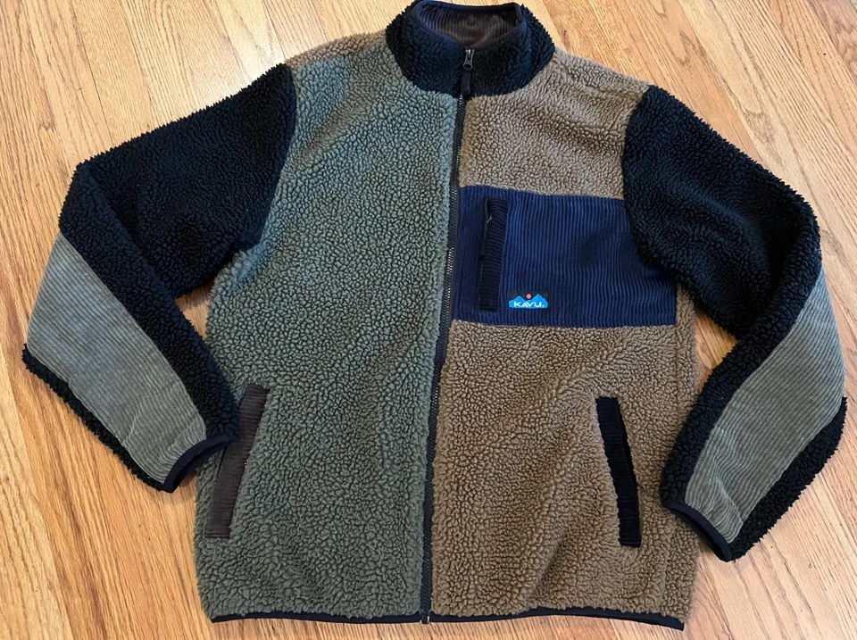 KAVU Wayside Patchwork Multicolor High Pile Fleece Jacket Size Small Sold Out - Image 1 of 4