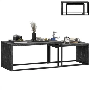 HOMCOM Coffee Tables Set of 2, Nest of Tables for Living Room, Dark Grey - Picture 1 of 11