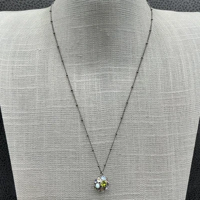 Fossil Womens Necklace Gunmetal Pave Crystal Ball Pendant Satellite Adjustable - Image 1 of 4