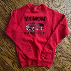 Vintage 90s Jerzees “My Mom is a Firefighter” Red Crewneck Sweatshirt Kids Large - Picture 1 of 4