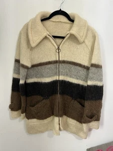Vintage Hilda Icelandic Knit Wool Cardigan Sweater Jacket Women Medium Zip - Picture 1 of 13
