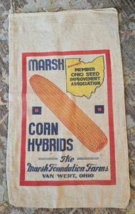Vintage Marsh Corn Hybrid Seed Corn Cloth Bag 1960s Van Wert OH Van Wert County - Picture 1 of 2