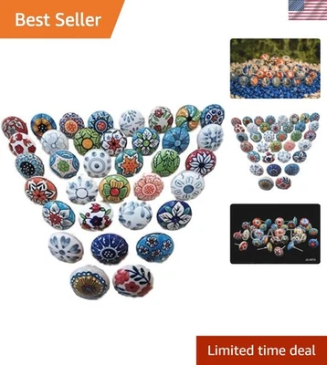Multicolor Vintage Floral Ceramic Knobs Set of 20 - Perfect for DIY Makeover - Image 1 of 4