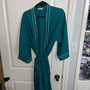 Vintage CHRISTIAN DIOR Monsieur Robe With Tie Green/Teal White Stripes - Picture 1 of 15