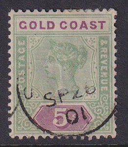 Gold Coast. 1900. SG 33, 5/- grün & mauve. Fein gebraucht. Katze 75£. - Bild 1 von 2