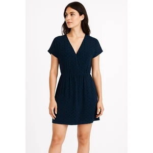 Madewell Navy Blue Polka Dot V Neck Mini Wrap Dress Womens Size Medium - Picture 1 of 7