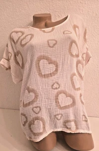 Musselin Shirt leichte Baumwolle Beige Kurzarm Gr 44 -46 lMade in Italy - Bild 1 von 2