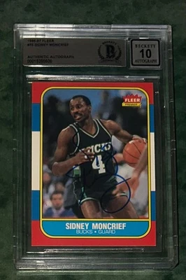 SIDNEY MONCRIEF SIGNED CARD  1986 FLEER  NBA BECKETT AUTHENTIC BAS 10 AUTOGRAPH - Image 1 of 3