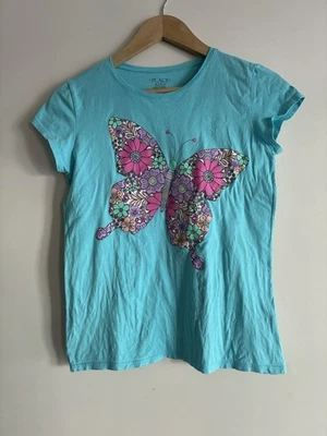 TCP Kids Girls Colorful Floral Heart Butterfly Cotton Crewneck T-Shirt Blue XXL - Image 1 of 4