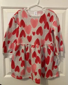Carter's Girls Dress Valentine Hearts Size 4 Warm Cute Dress w Pink & Red Hearts - Picture 1 of 6