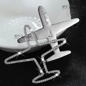 18K WHITE GOLD GP MADE WITH SWAROVSKI CRYSTAL PLANE AIRCRAFT BROOCH ELEGANT - Picture 1 of 3