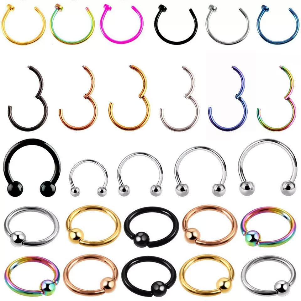 NASENPIERCING NASENRING PIERCING EDELSTAHL RING HUFEISEN LABRET CLICKER BCR GOLD - Bild 1 von 1