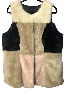 FUR (FAUX) VEST SZ 14 - 16 Tan Pink Black COLOR BLOCK LANE BRYANT Multi Color - Picture 1 of 9