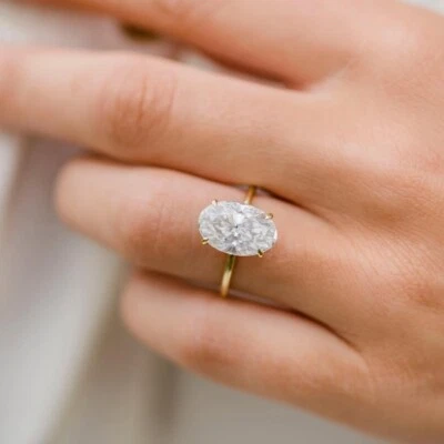 7.00 Carat Crushed Ice Oval Cut Moissanite Engagement Ring, 14K Yellow Gold Ring - Image 1 of 4